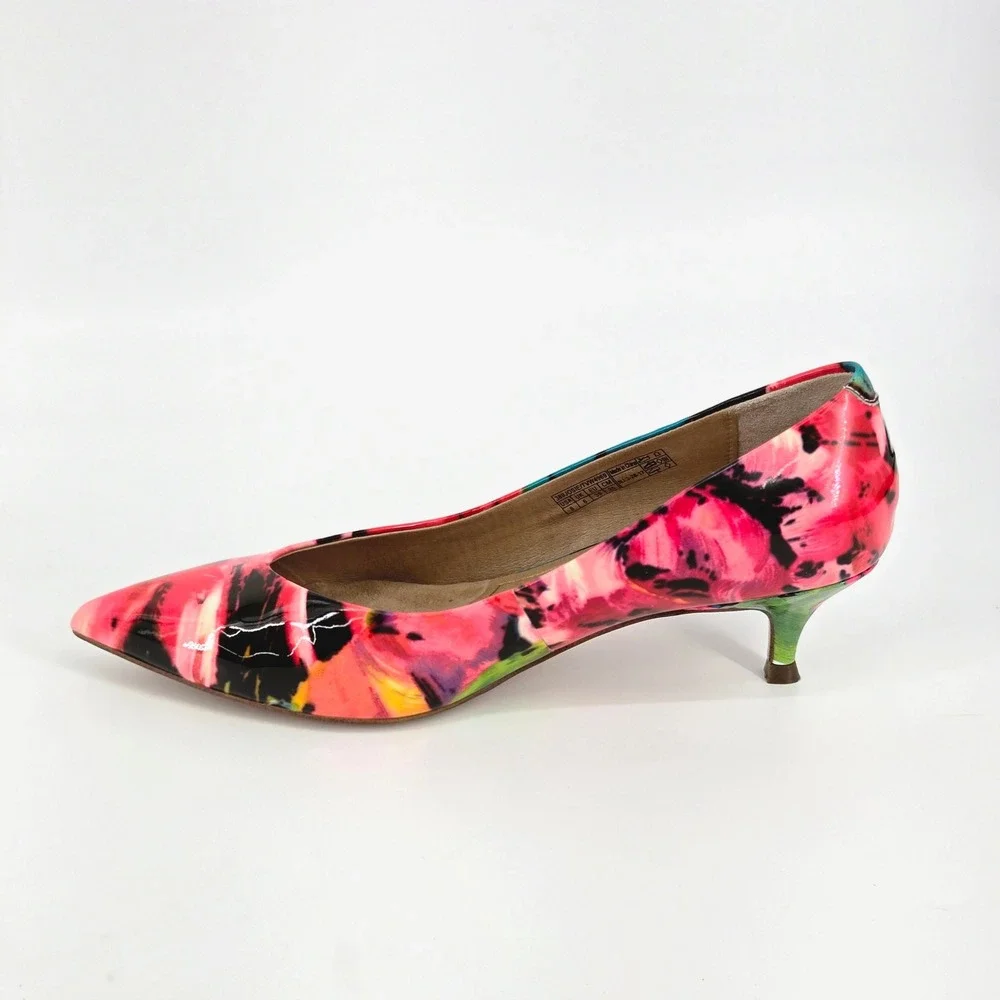Vionic Josie Floral Patent Leather Pointed Toe Kitten Heels Pumps Women's Size 8
